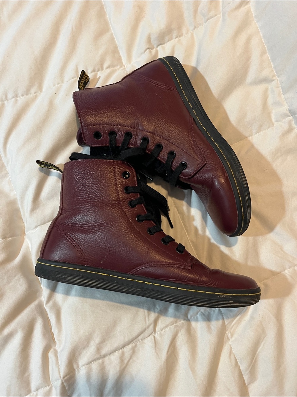 DR. MARTENS LEYTON CHERRY RED LEATHER CASUAL BOOTS - Picture 5 of 8